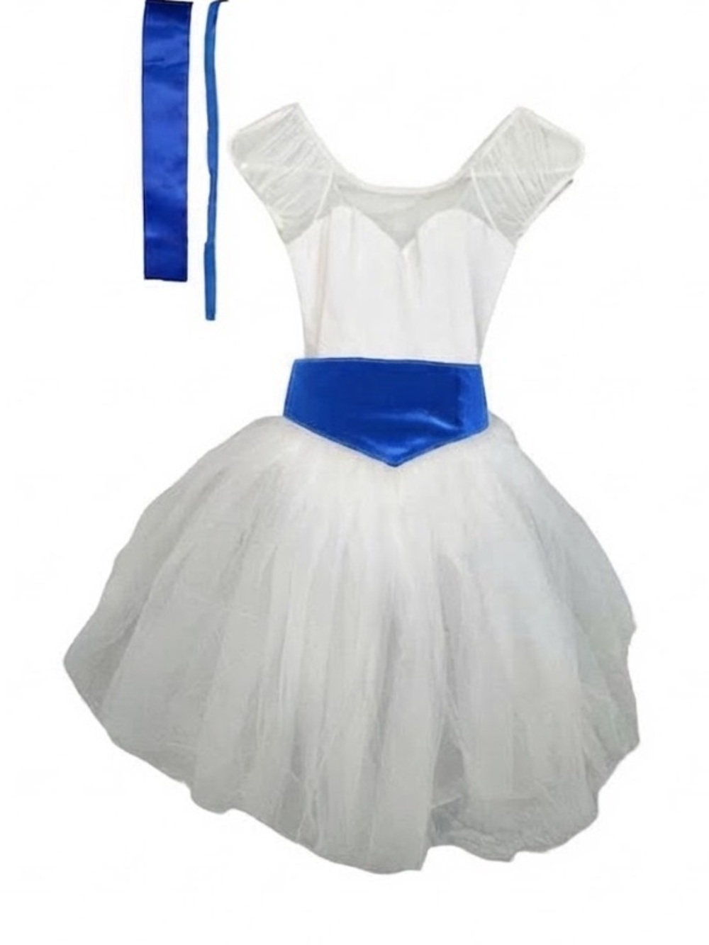 Art Stone the Competitor | White Tulle Ballet Costume Dress Tutu Blue Sash, CLA